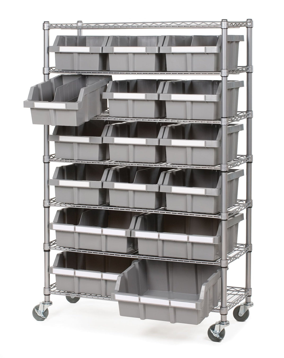 7-Tier NSF 16-Bin Rack Shelving, 36-in x 14-in x 56-in