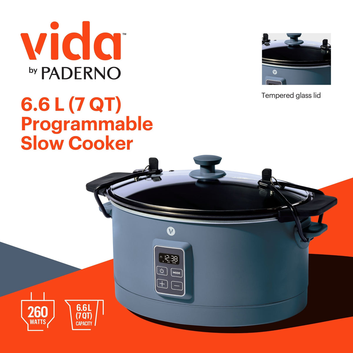 Slow Cooker with Digital Control Panel, Bluefin, 6-qt