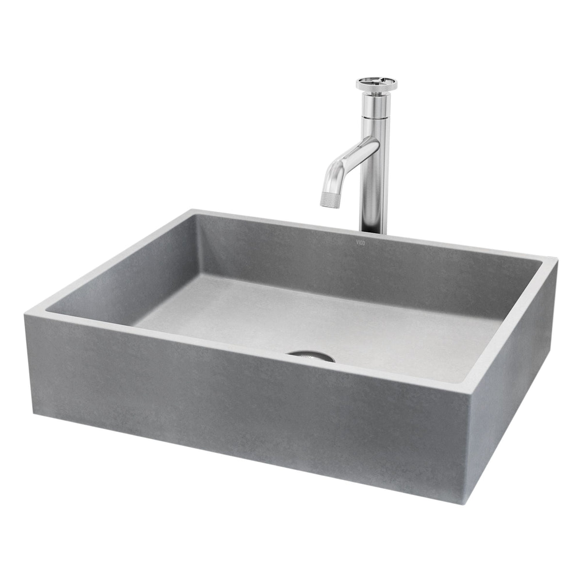 Coca Gothic Grey Bathroom Sink/Basin Set with Cass Faucet and Rectangular Vessel