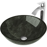 Glass Grey Onyx Bathroom Sink/Basin Set with Linus Faucet and Round Vessel