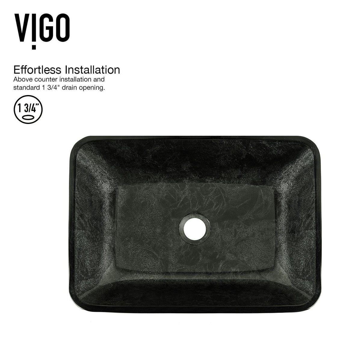 Glass Rectangular Vessel Bathroom Sink/Basin, Grey Onyx