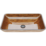 Glass Rectangular Vessel Bathroom Sink/Basin with Rounded Edges & Deep Bowl, Amber Sunset