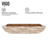 Glass Rectangular Vessel Bathroom Sink/Basin with Rounded Edges & Deep Bowl, Amber Sunset