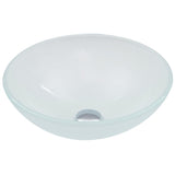 Glass Round Vessel Bathroom Sink/Basin with Rounded Edges & Deep Bowl, White