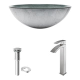 Glass Simply Silver Bathroom Sink/Basin Set with Chrome Duris Faucet and Round Vessel