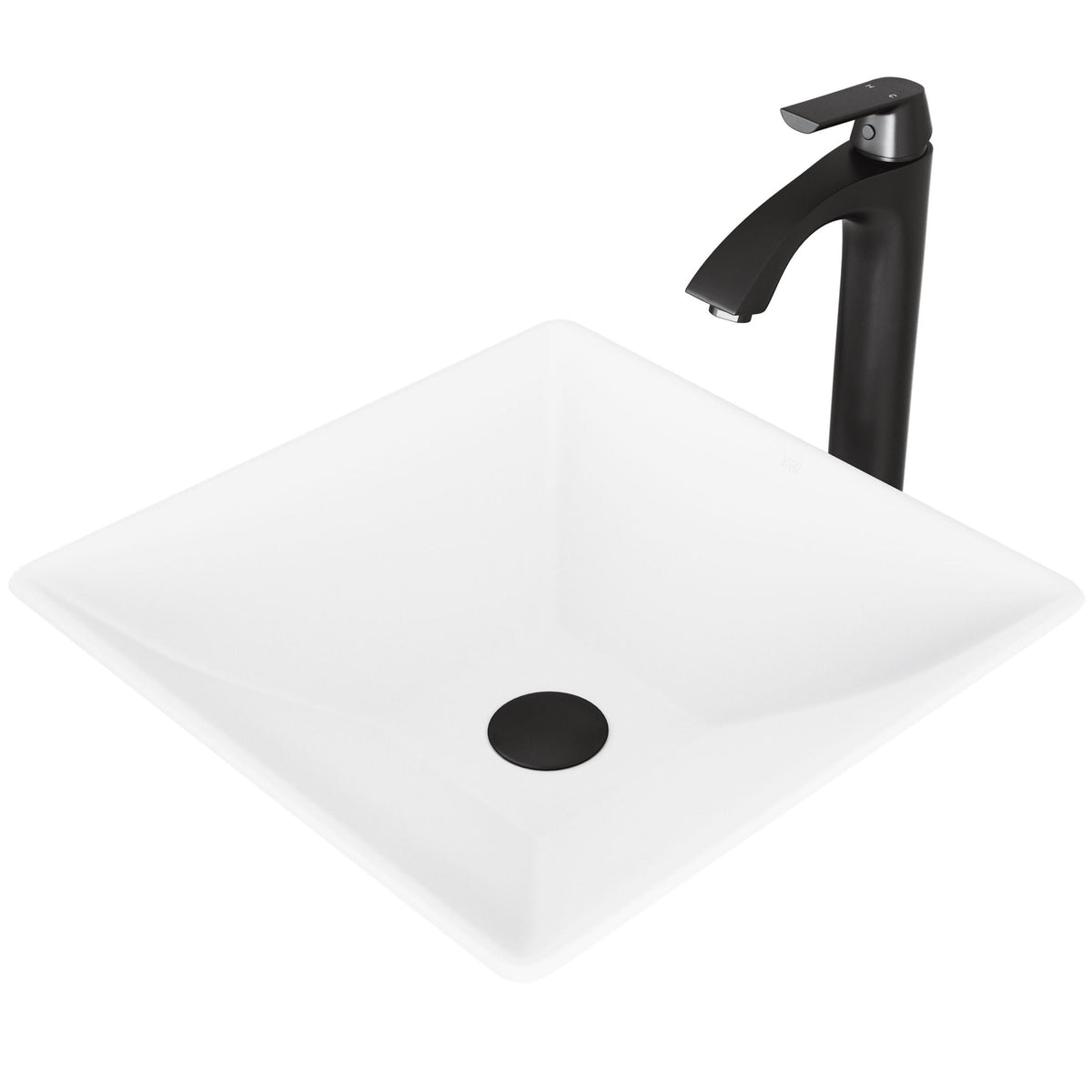 Hibiscus White Bathroom Sink/Basin Set with Linus Faucet and Square Composite Vessel