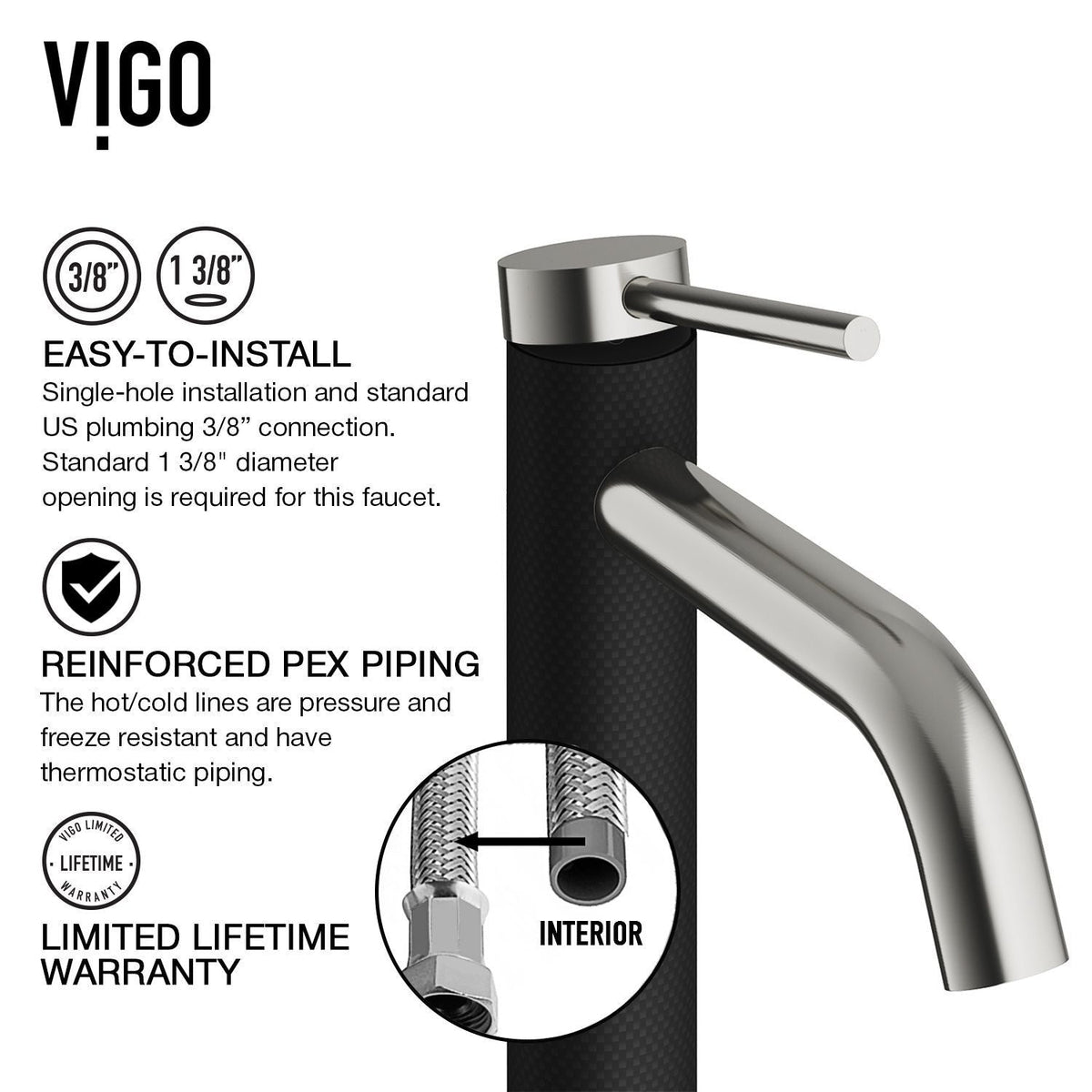 Lexington Single Handle Vessel Sink Bathroom Faucet with cFiber Body, Brushed Nickel