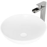 Lotus Round White Composite Bathroom Sink/Basin Set with Amada Faucet and Pop-Up Drain