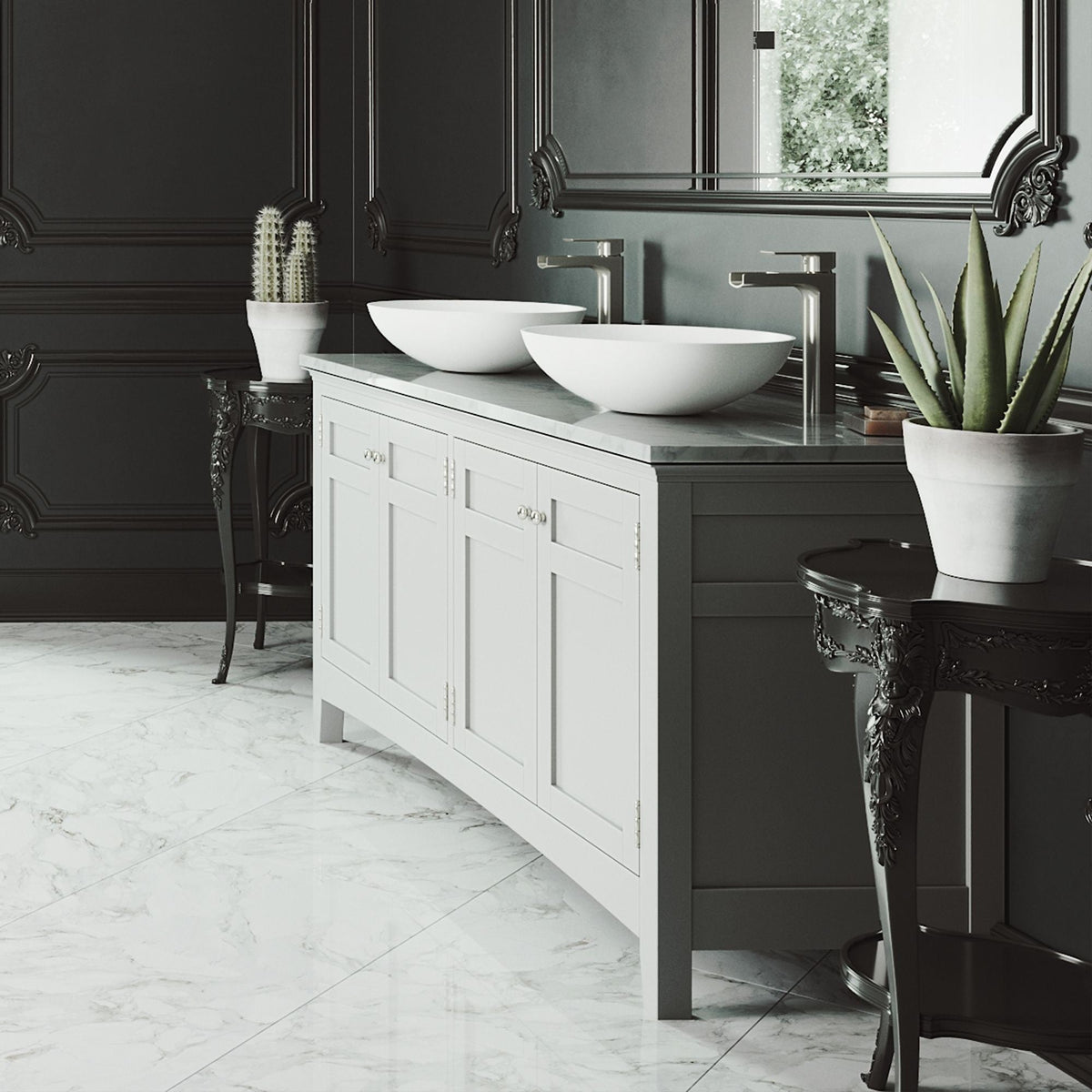 Lotus Round White Composite Bathroom Sink/Basin Set with Amada Faucet and Pop-Up Drain