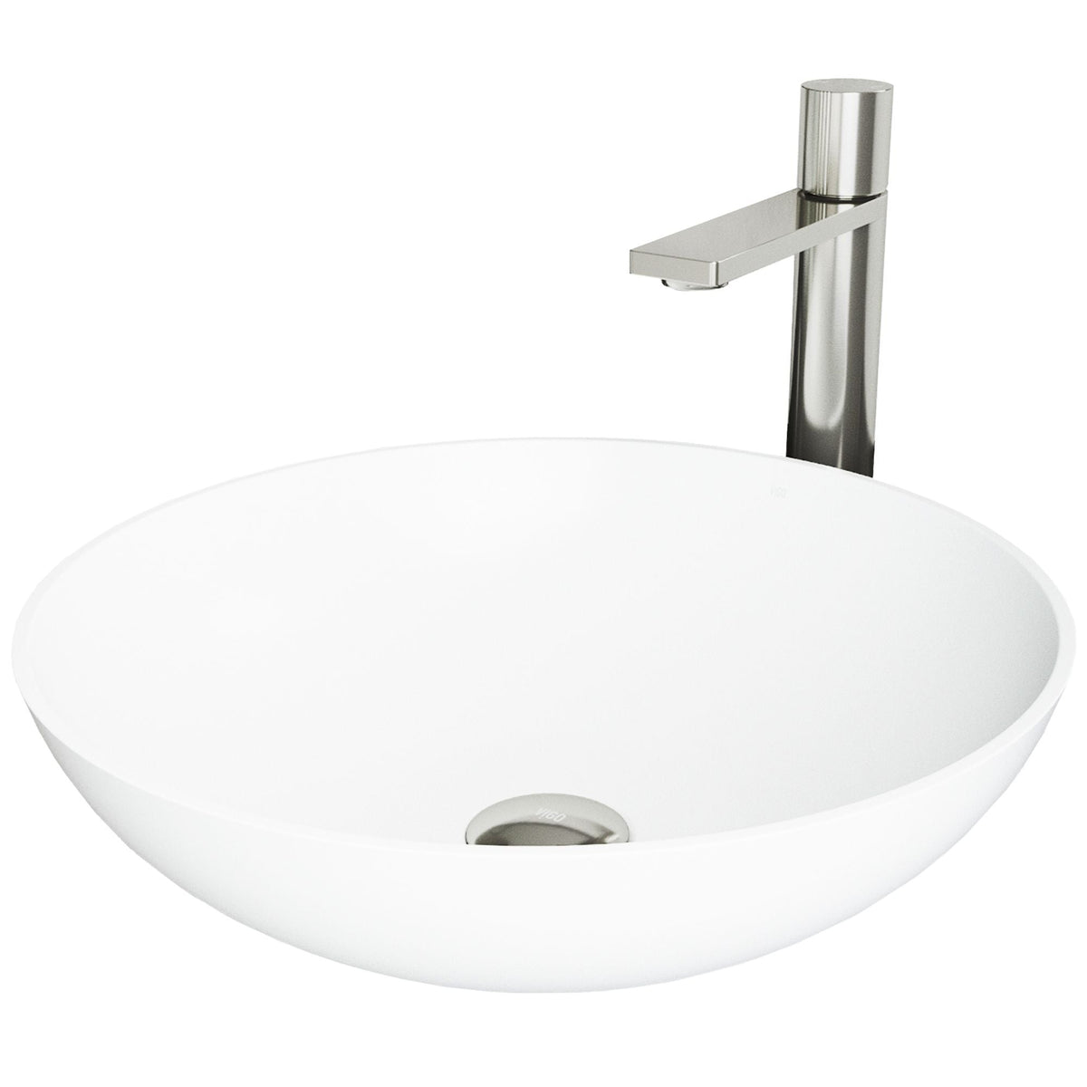 Lotus White Bathroom Sink/Basin Set with Gotham Faucet and Round Composite Vessel