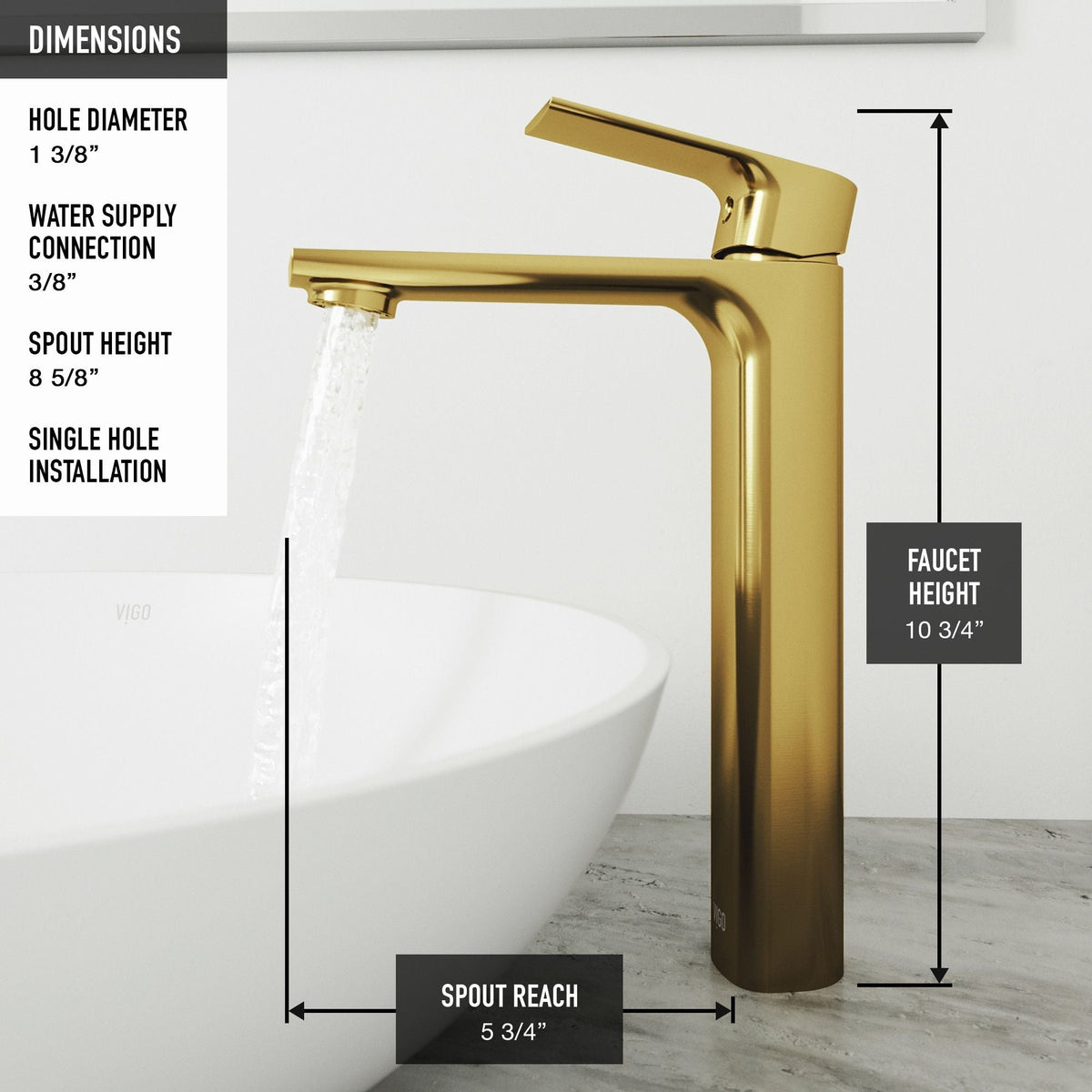 Norfolk Single Handle Vessel Single Hole Bathroom Sink Faucet, Matte Gold