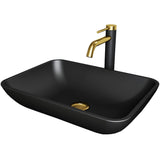 Sottile Matte Black Bathroom Sink/Basin Set with Lexington Faucet and Glass Rectangular Vessel