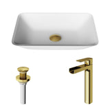 Sottile White Bathroom Sink/Basin Set with Amada Faucet and Glass Rectangular Vessel