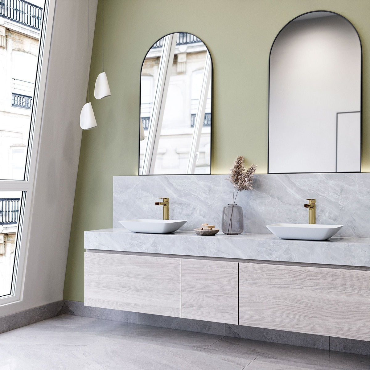 Sottile White Bathroom Sink/Basin Set with Amada Faucet and Glass Rectangular Vessel