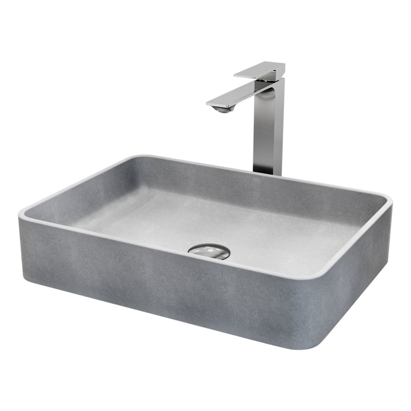 Tarragona Gothic Grey Bathroom Sink/Basin Set with Dunn Faucet and Rectangular Vessel Y1505