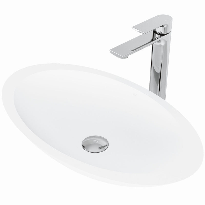 Wisteria White Bathroom Sink/Basin Set with Norfolk Faucet and Oval Composite Vessel C2517